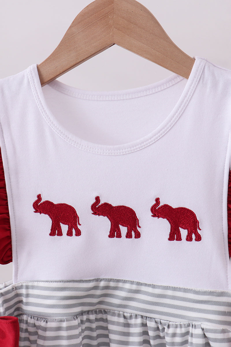 Maroon Alabama embroidery stripe ruffle pants set - Aaria Tees Aaria Tees