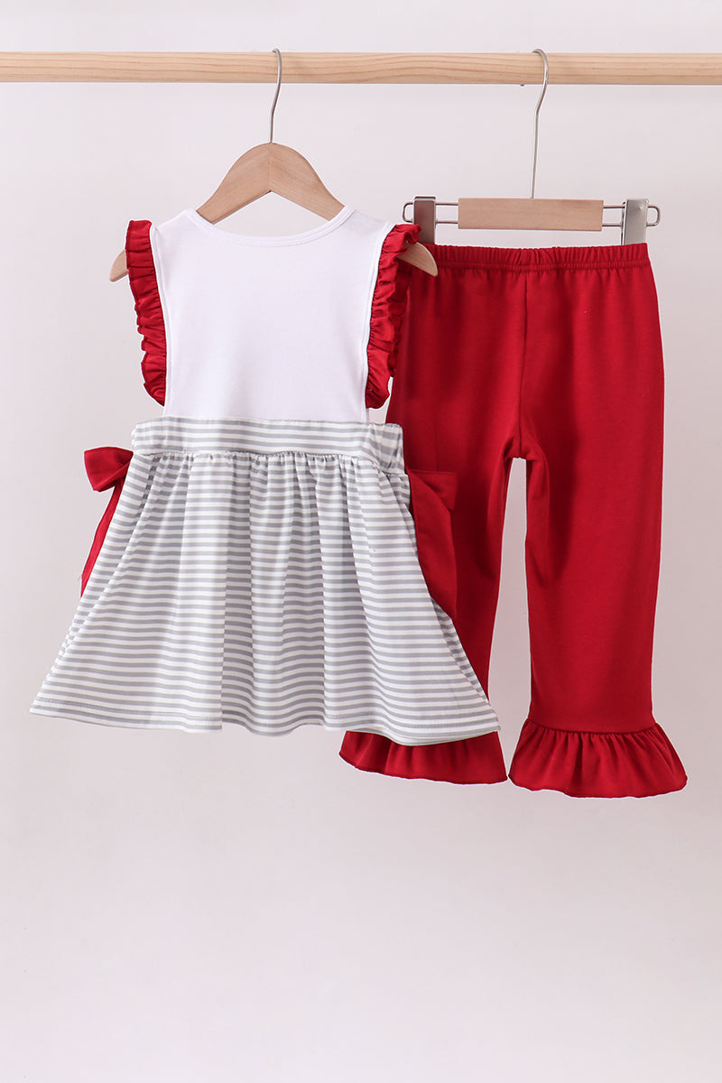 Maroon Alabama embroidery stripe ruffle pants set - Aaria Tees Aaria Tees