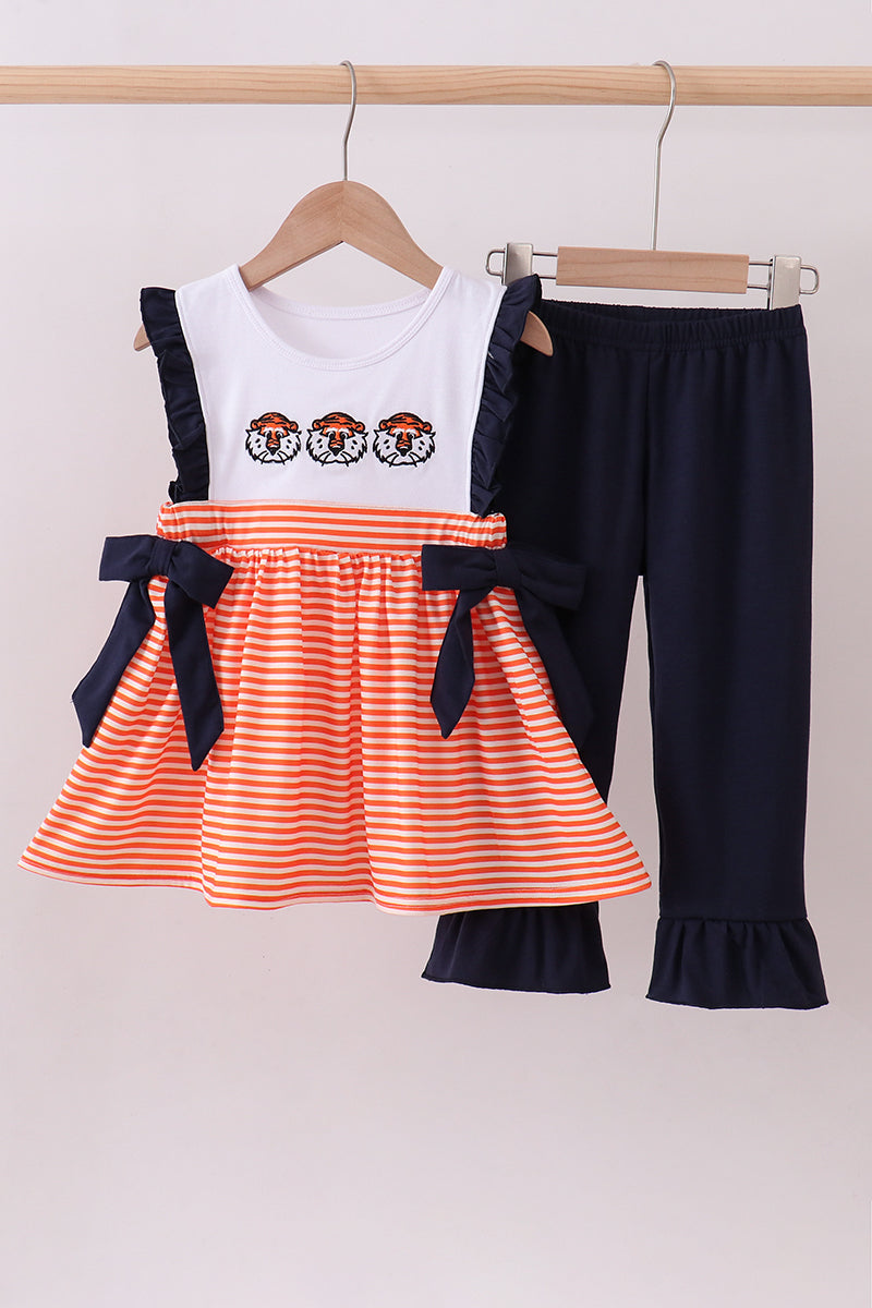 Auburn embroidery ruffle stripe pants set - Aaria Tees Aaria Tees
