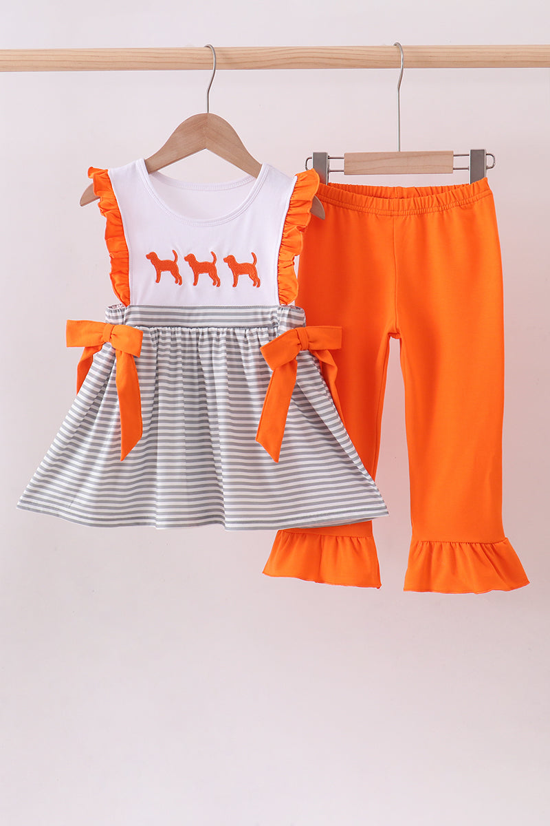 Orange Tennessee embroidery stripe ruffle pants set - Aaria Tees