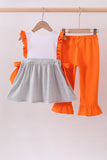 Orange Tennessee embroidery stripe ruffle pants set - Aaria Tees Aaria Tees