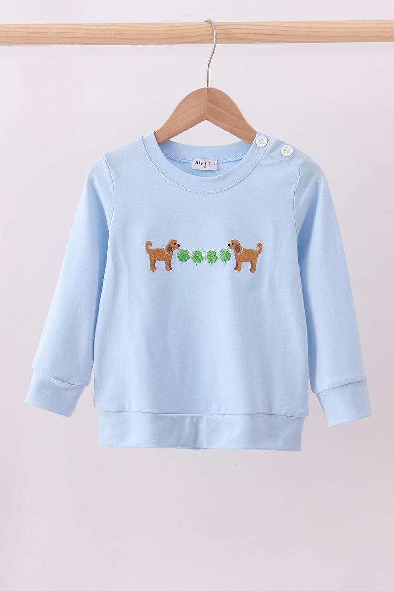 Blue puppy clover embroidery top - Aaria Tees