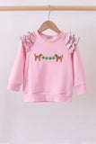 Pink puppy clover embroidery ruffle top - Aaria Tees Aaria Tees
