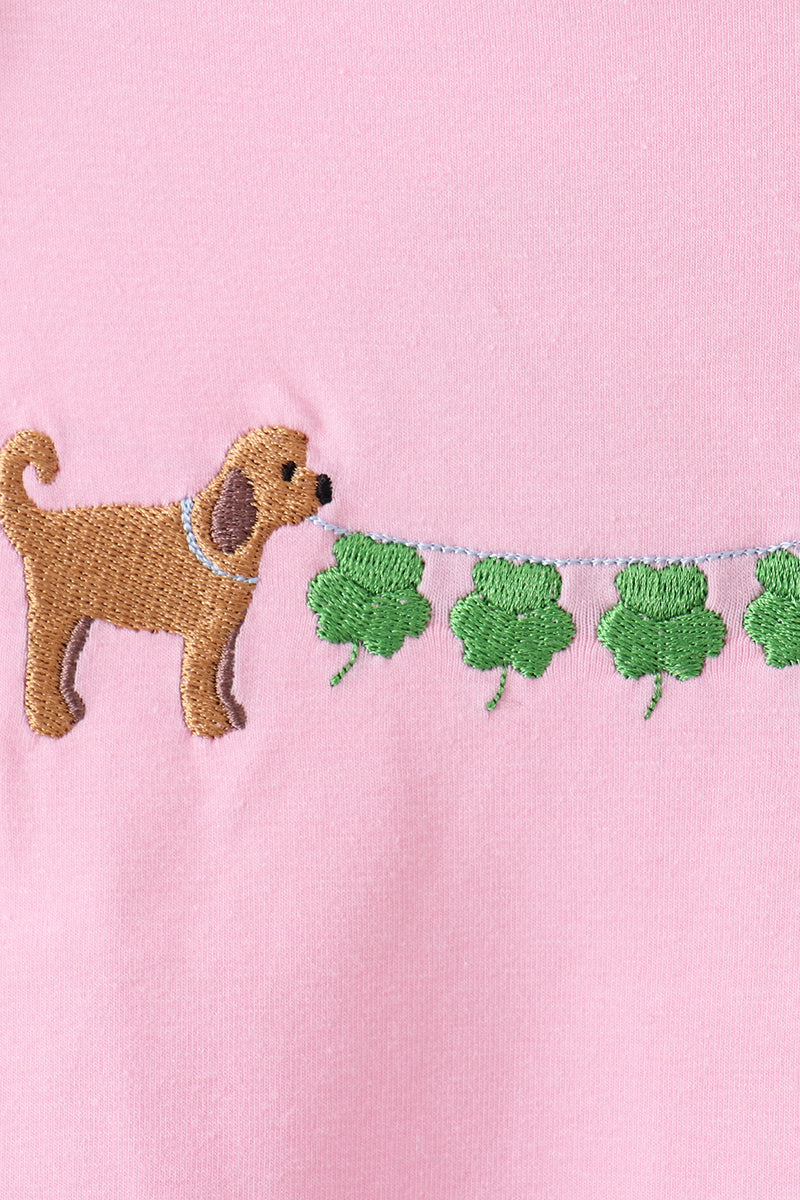 Pink puppy clover embroidery ruffle top - Aaria Tees Aaria Tees