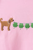 Pink puppy clover embroidery ruffle top - Aaria Tees Aaria Tees