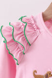 Pink puppy clover embroidery ruffle top - Aaria Tees Aaria Tees
