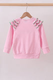 Pink puppy clover embroidery ruffle top - Aaria Tees Aaria Tees