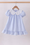 Blue Gingham Lace Ruffle Dress Aaria Tees