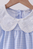Blue Gingham Lace Ruffle Dress Aaria Tees