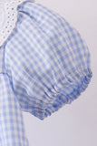 Blue Gingham Lace Ruffle Dress Aaria Tees