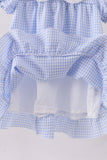 Blue Gingham Lace Ruffle Dress Aaria Tees