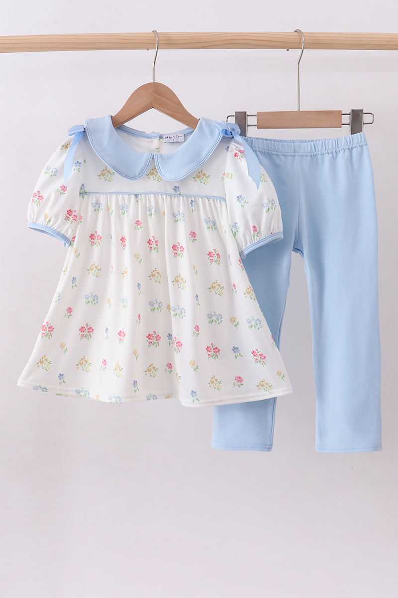 Blue floral bow pants set - Aaria Tees