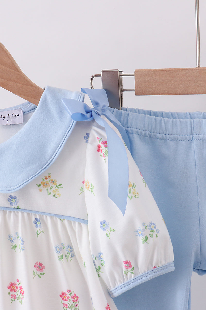 Blue floral bow pants set - Aaria Tees Aaria Tees