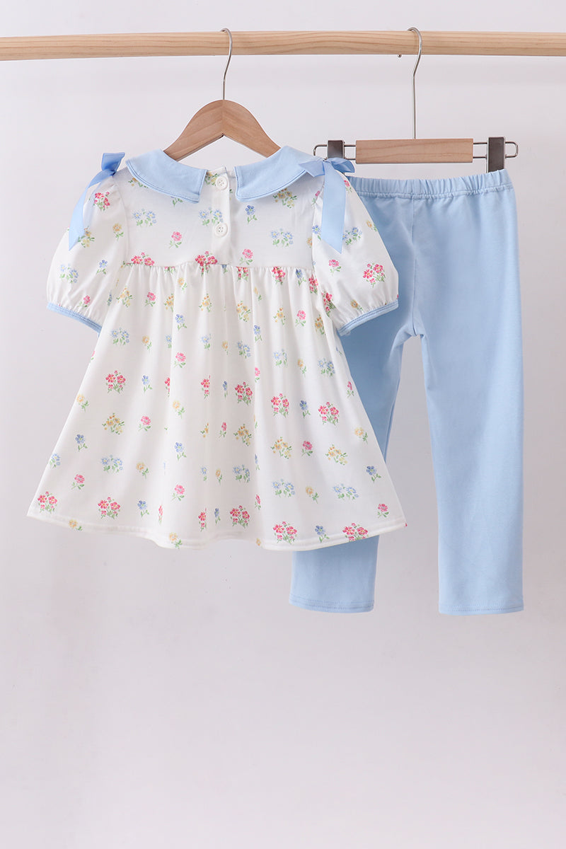 Blue floral bow pants set - Aaria Tees Aaria Tees