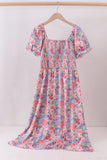 Purple floral smocked women dress - Aaria Tees Aaria Tees