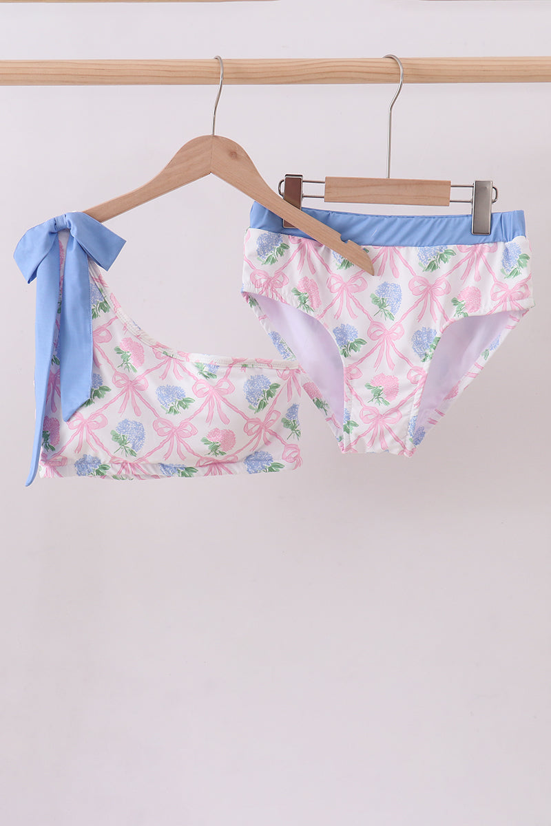 Blue bow floral women 2pc swimsuit - Aaria Tees