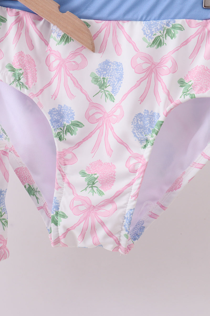 Blue bow floral women 2pc swimsuit - Aaria Tees Aaria Tees