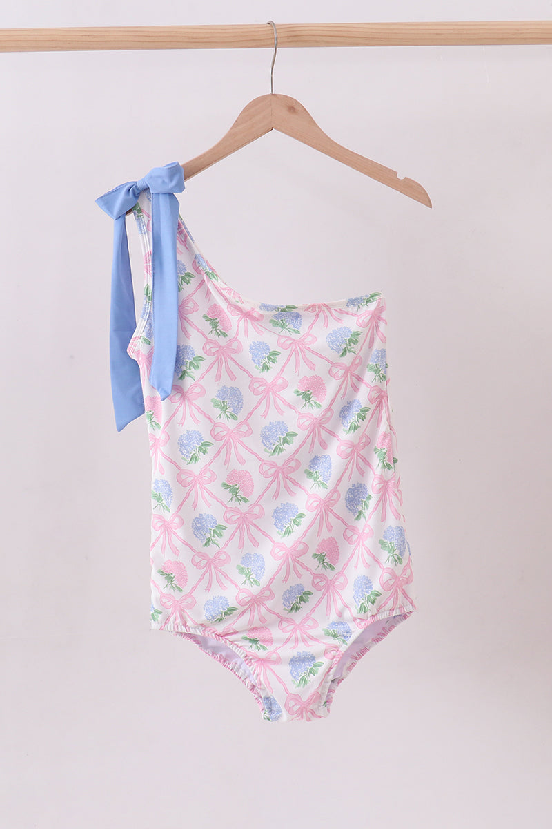Blue bow floral women swimsuit - Aaria Tees