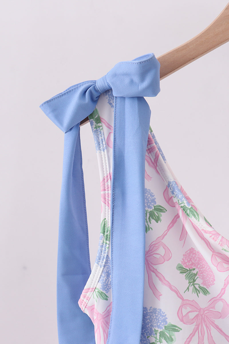 Blue bow floral women swimsuit - Aaria Tees Aaria Tees