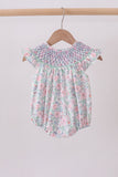 Green Floral Smocked Bubble Aaria Tees