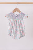 Green Floral Smocked Bubble Aaria Tees