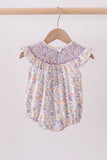 Purple Floral Smocked Ruffle Bubble Aaria Tees