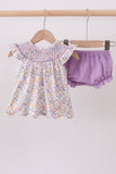 Purple Floral Smocked Bloomer Set Aaria Tees