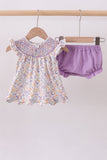 Purple Floral Smocked Bloomer Set Aaria Tees