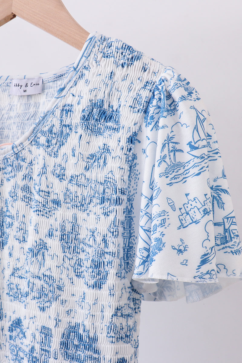 Blue beach sea smocked women dress - Aaria Tees Aaria Tees