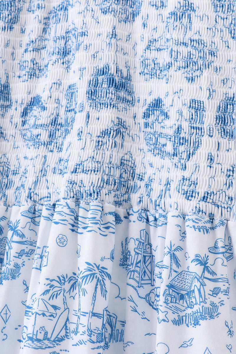 Blue beach sea smocked women dress - Aaria Tees Aaria Tees