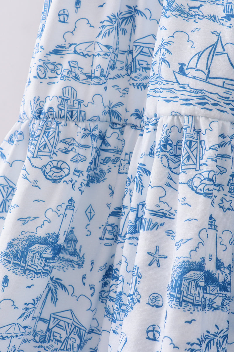 Blue beach sea smocked women dress - Aaria Tees Aaria Tees