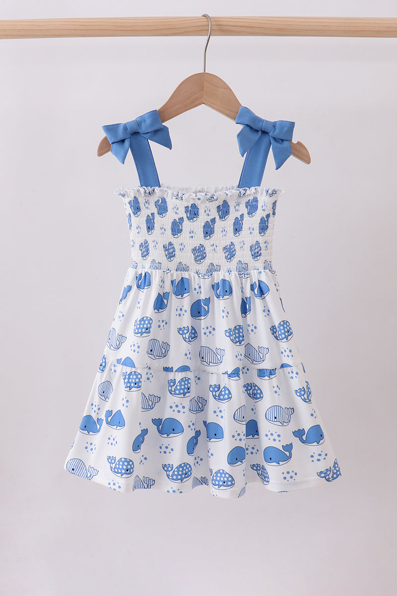 Blue whale smocked ruffle mom&me dress - Aaria Tees Aaria Tees