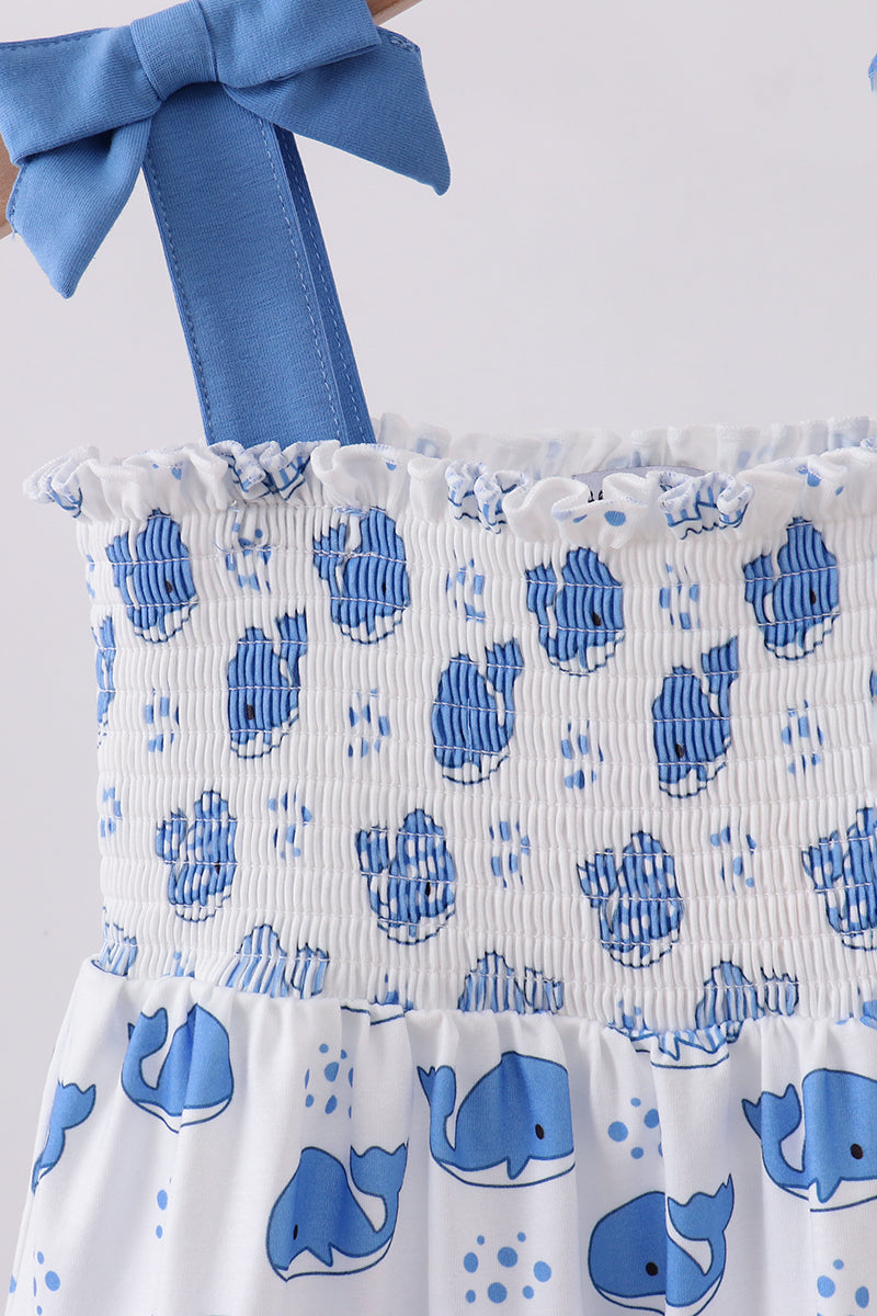 Blue whale smocked ruffle mom&me dress - Aaria Tees Aaria Tees