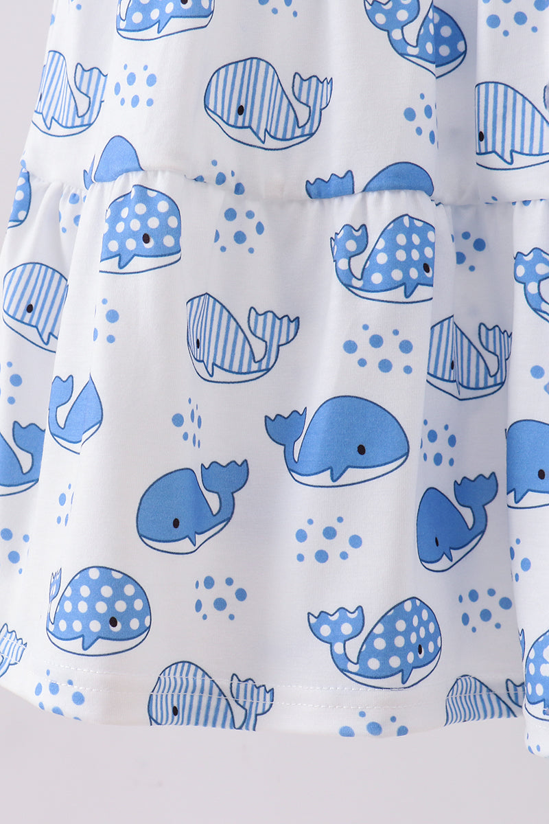 Blue whale smocked ruffle mom&me dress - Aaria Tees Aaria Tees
