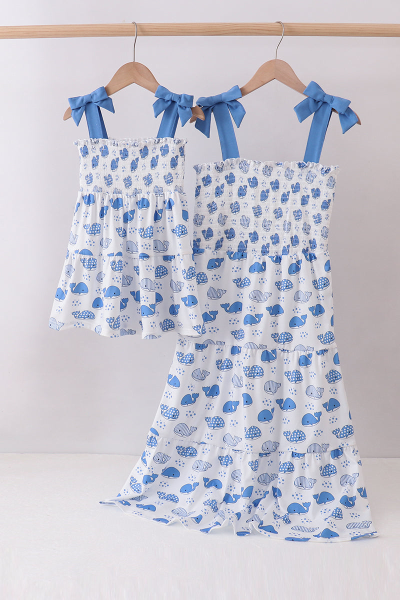 Blue whale smocked ruffle mom&me dress - Aaria Tees Aaria Tees