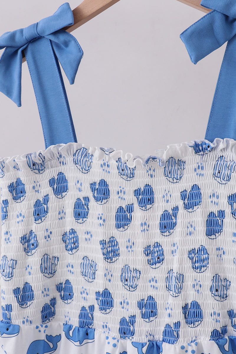 Blue whale smocked ruffle mom&me dress - Aaria Tees Aaria Tees