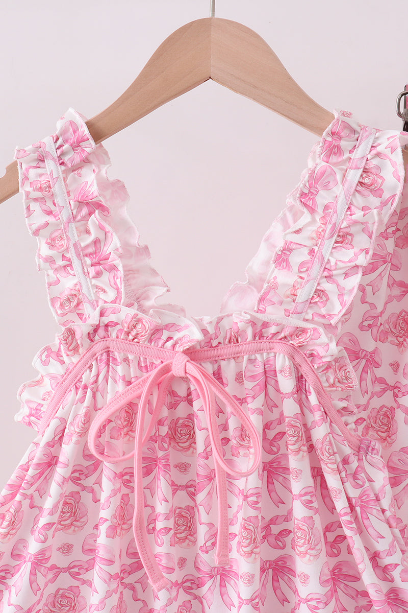 Pink floral print bow ruffle shorts set - Aaria Tees Aaria Tees