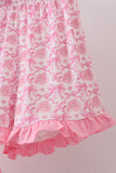 Pink floral print bow ruffle shorts set - Aaria Tees Aaria Tees