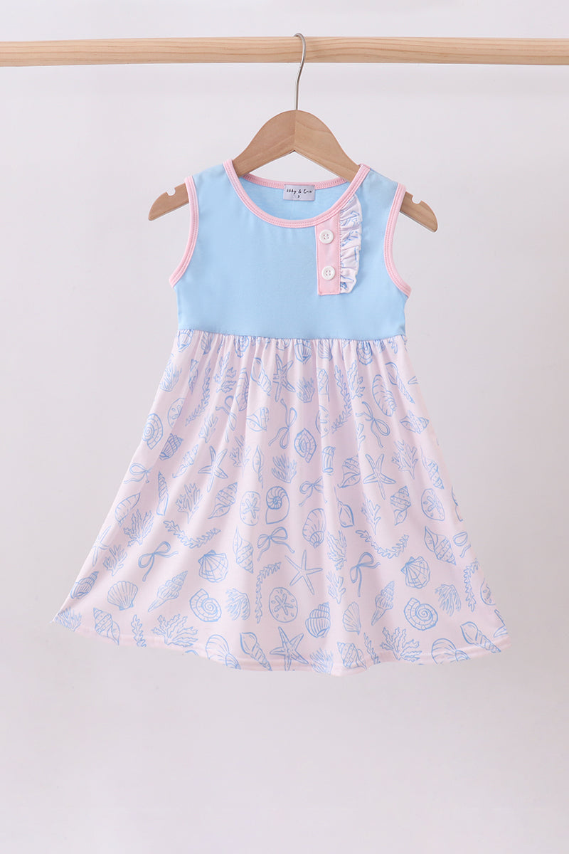 Blue shell starfish print ruffle dress - Aaria Tees Aaria Tees