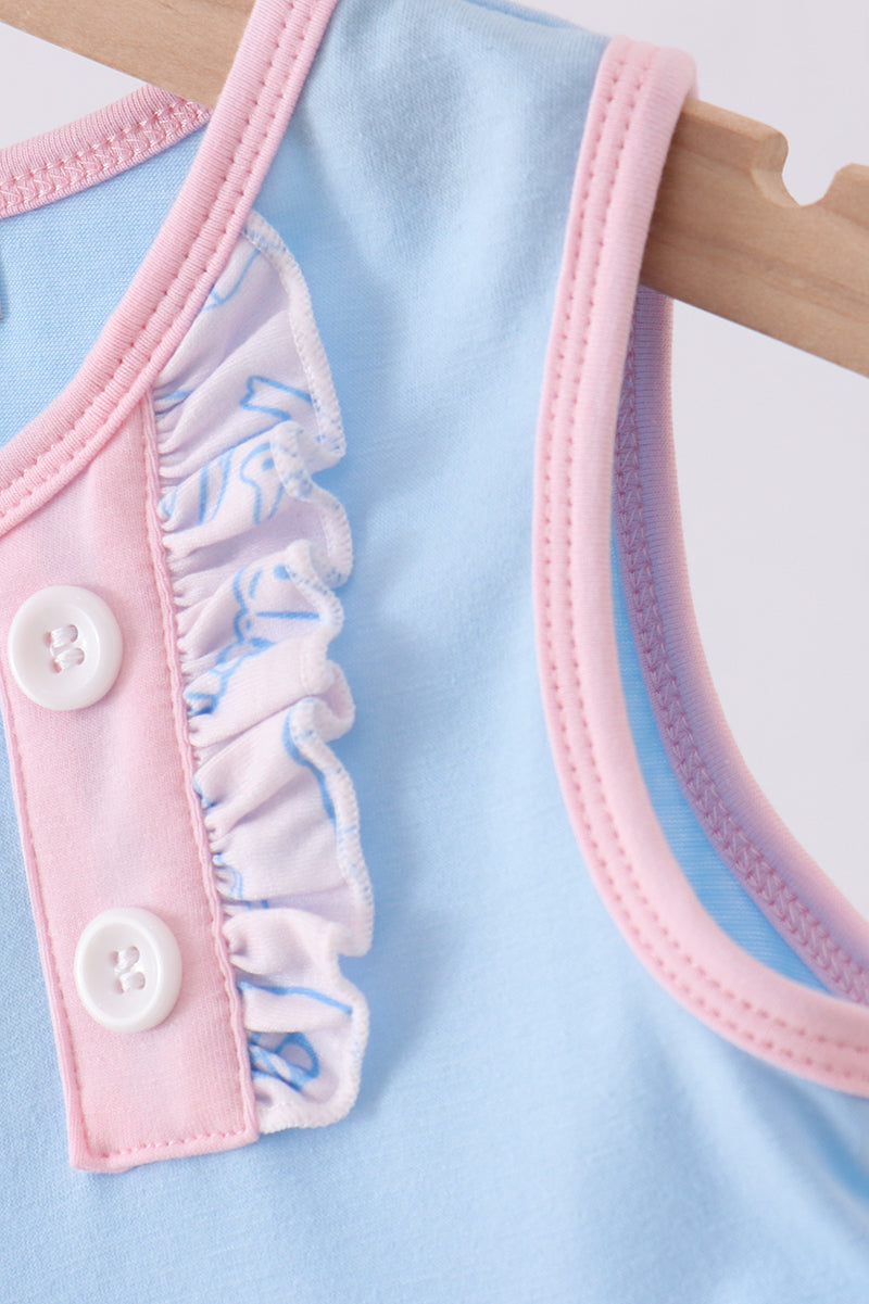 Blue shell starfish print ruffle dress - Aaria Tees Aaria Tees