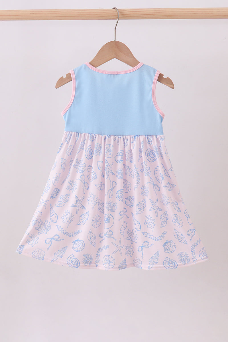 Blue shell starfish print ruffle dress - Aaria Tees Aaria Tees