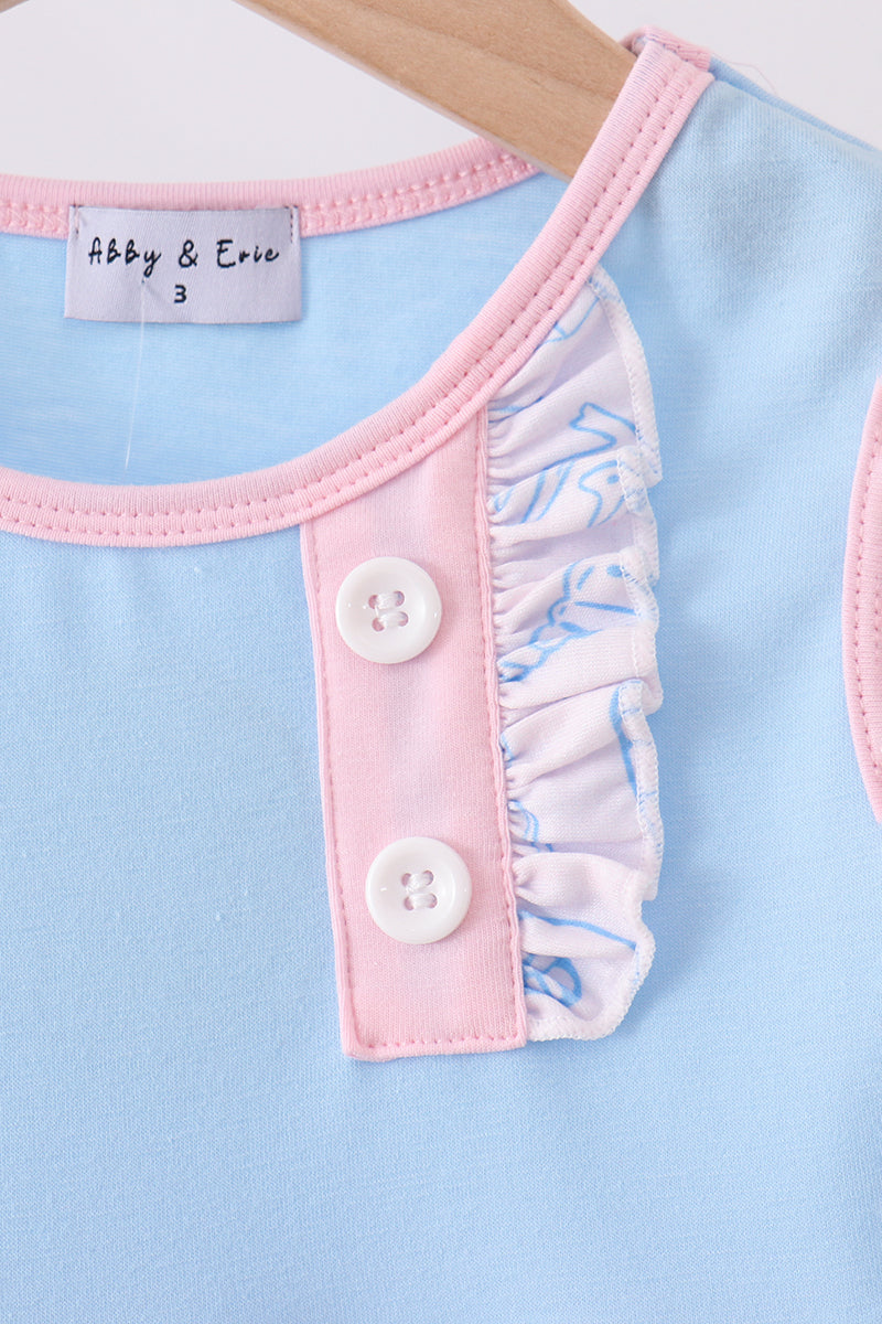 Blue shell starfish print ruffle dress - Aaria Tees Aaria Tees