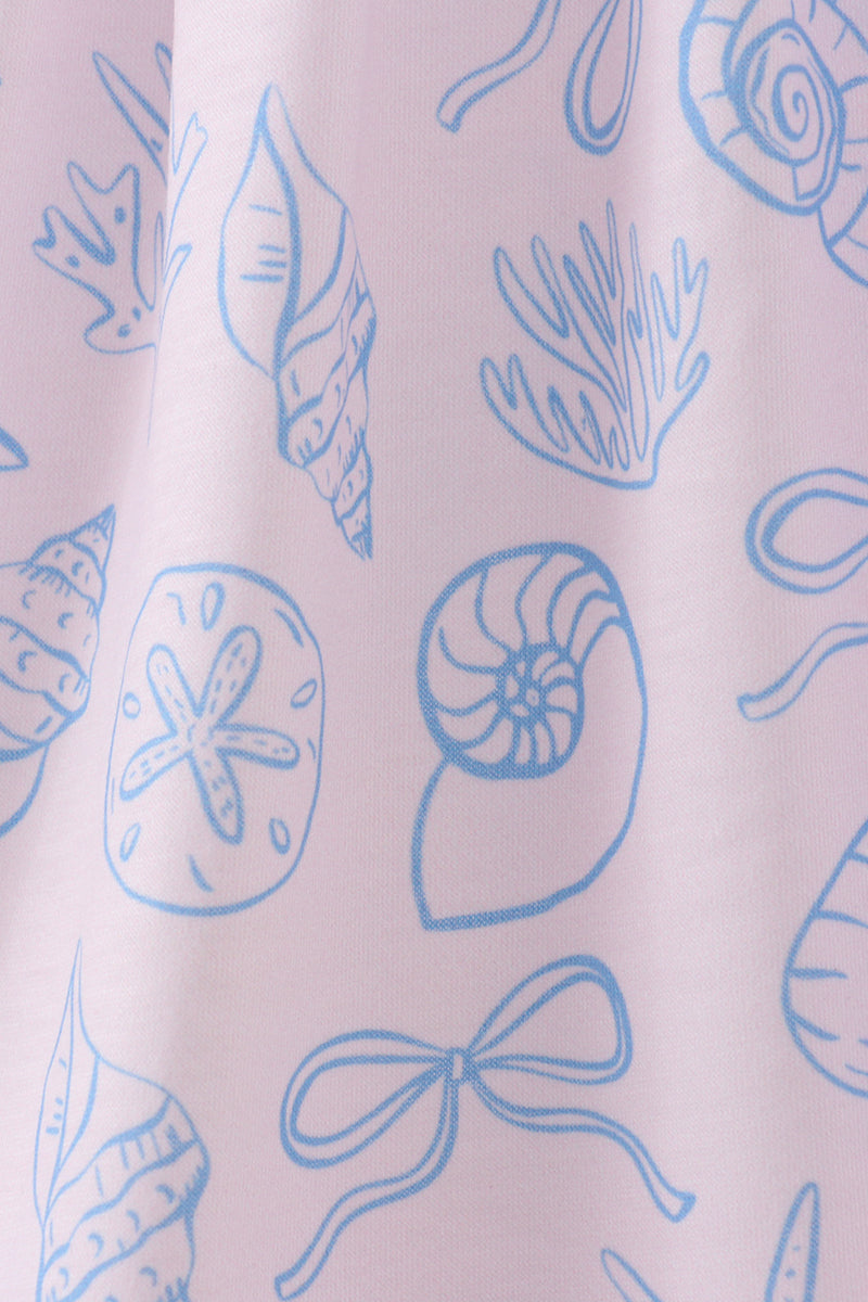 Blue shell starfish print ruffle dress - Aaria Tees Aaria Tees