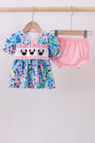 Pink character smocked ruffle bloomer set Aaria Tees