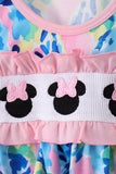 Pink character smocked ruffle bloomer set Aaria Tees