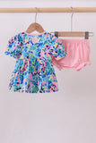 Pink character smocked ruffle bloomer set Aaria Tees
