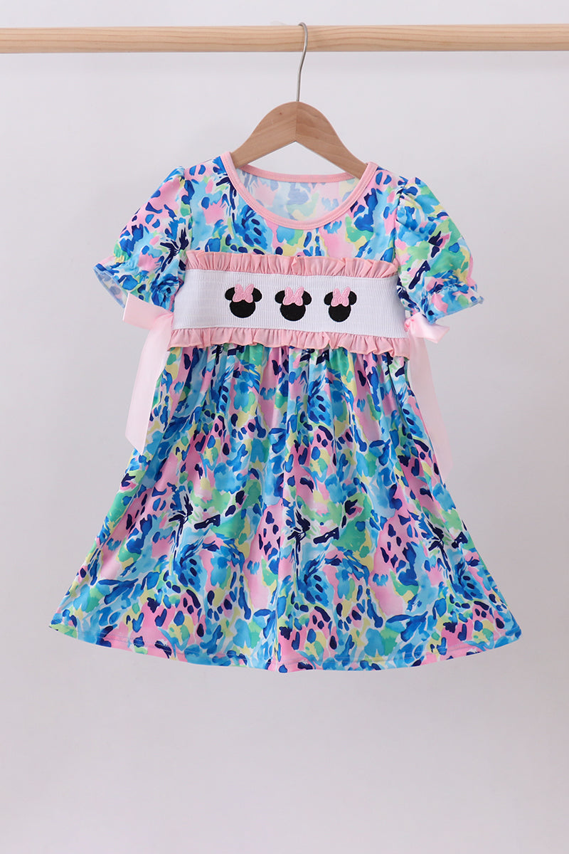 Pink character smocked ruffle dress - Aaria Tees