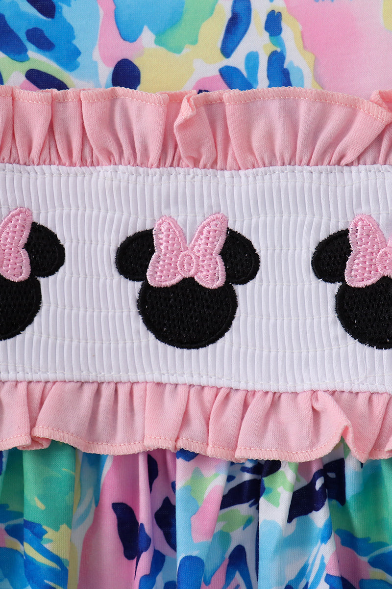 Pink character smocked ruffle dress - Aaria Tees Aaria Tees