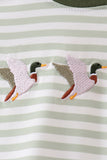 Green Duck Embroidered Stripe Romper Aaria Tees