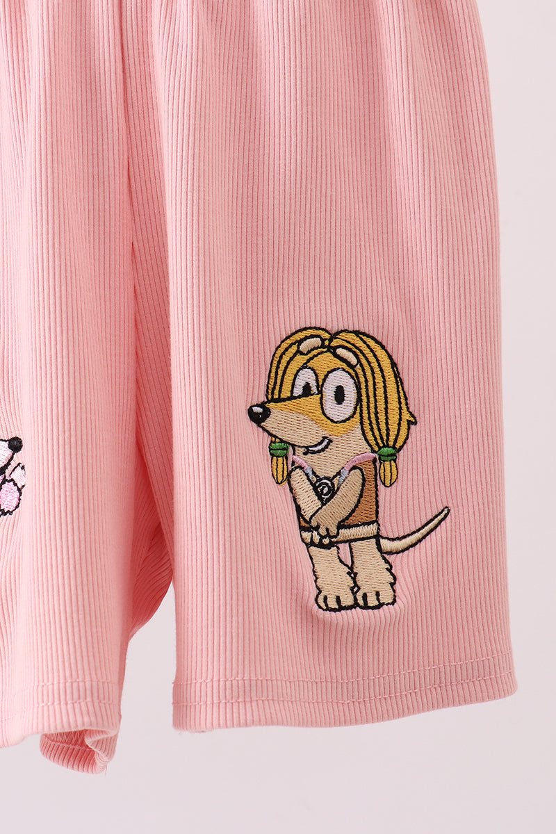 Pink character embroidery jumpsuit - Aaria Tees Aaria Tees